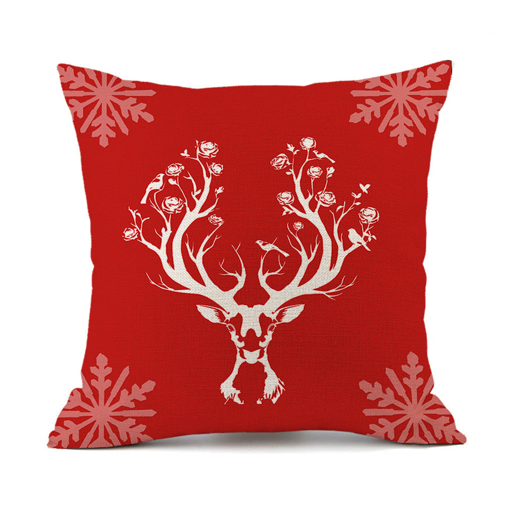 Isidore – Festieve Rode Linnen Kussen met Kerst-Elk en Santa Claus Print