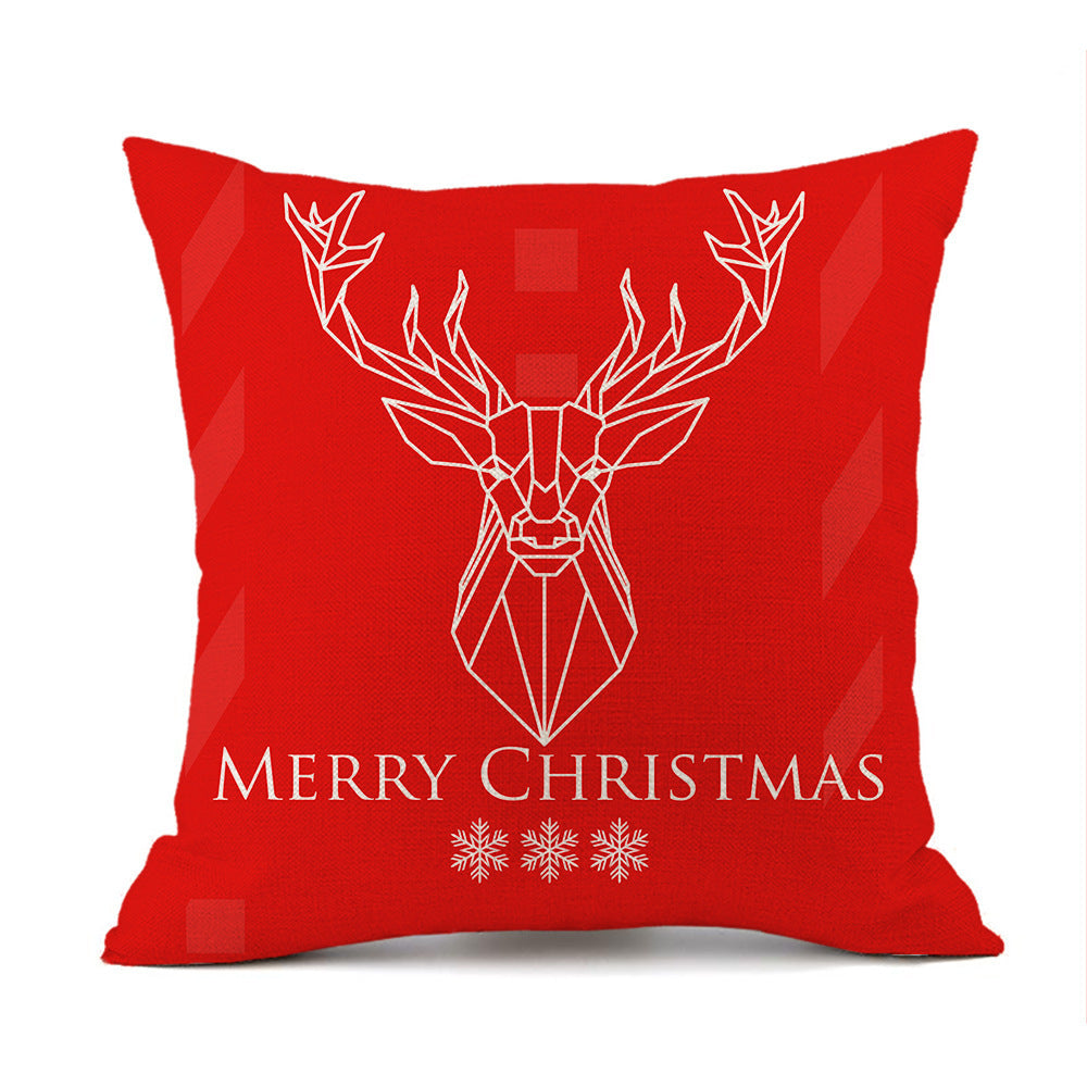 Isidore – Festieve Rode Linnen Kussen met Kerst-Elk en Santa Claus Print