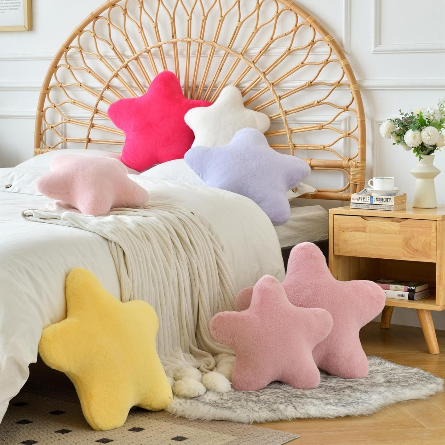 Lysander – Decoratieve Sterkussen voor Bed en Bank, 38 cm Stervormig Kussen met Zacht Faux Konijnenbont voor Sofa en Slaapkamer