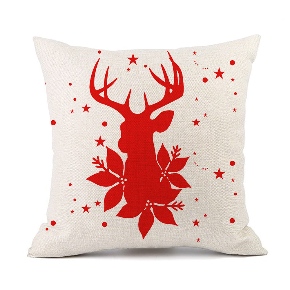 Isidore – Festieve Rode Linnen Kussen met Kerst-Elk en Santa Claus Print