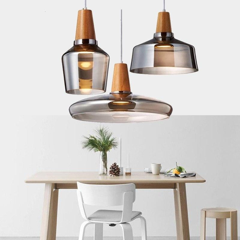 Orion – Moderne Hanglamp van Glas met Houten Vintage Stijl voor Café, Bar en Restaurant
