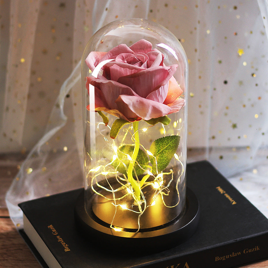 Celeste – Immortal Simulation Roos met Glazen Deksel en Luminous LED Ornament