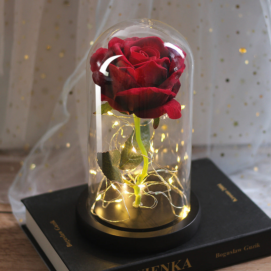 Celeste – Immortal Simulation Roos met Glazen Deksel en Luminous LED Ornament
