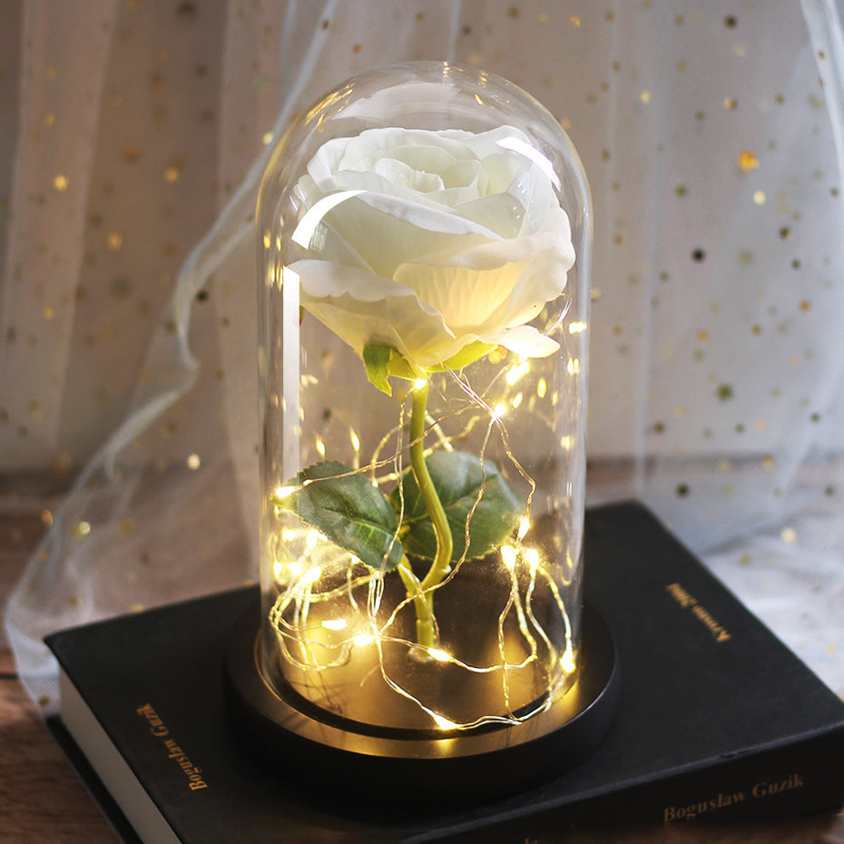 Celeste – Immortal Simulation Roos met Glazen Deksel en Luminous LED Ornament