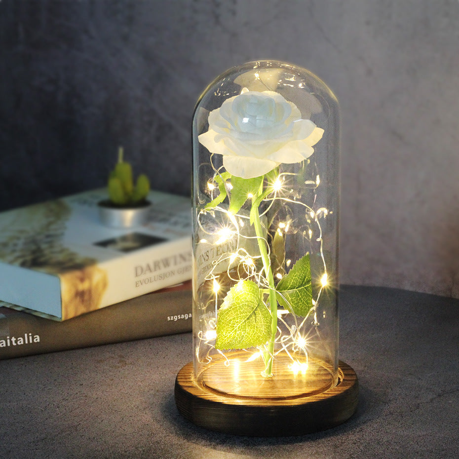 Celeste – Immortal Simulation Roos met Glazen Deksel en Luminous LED Ornament