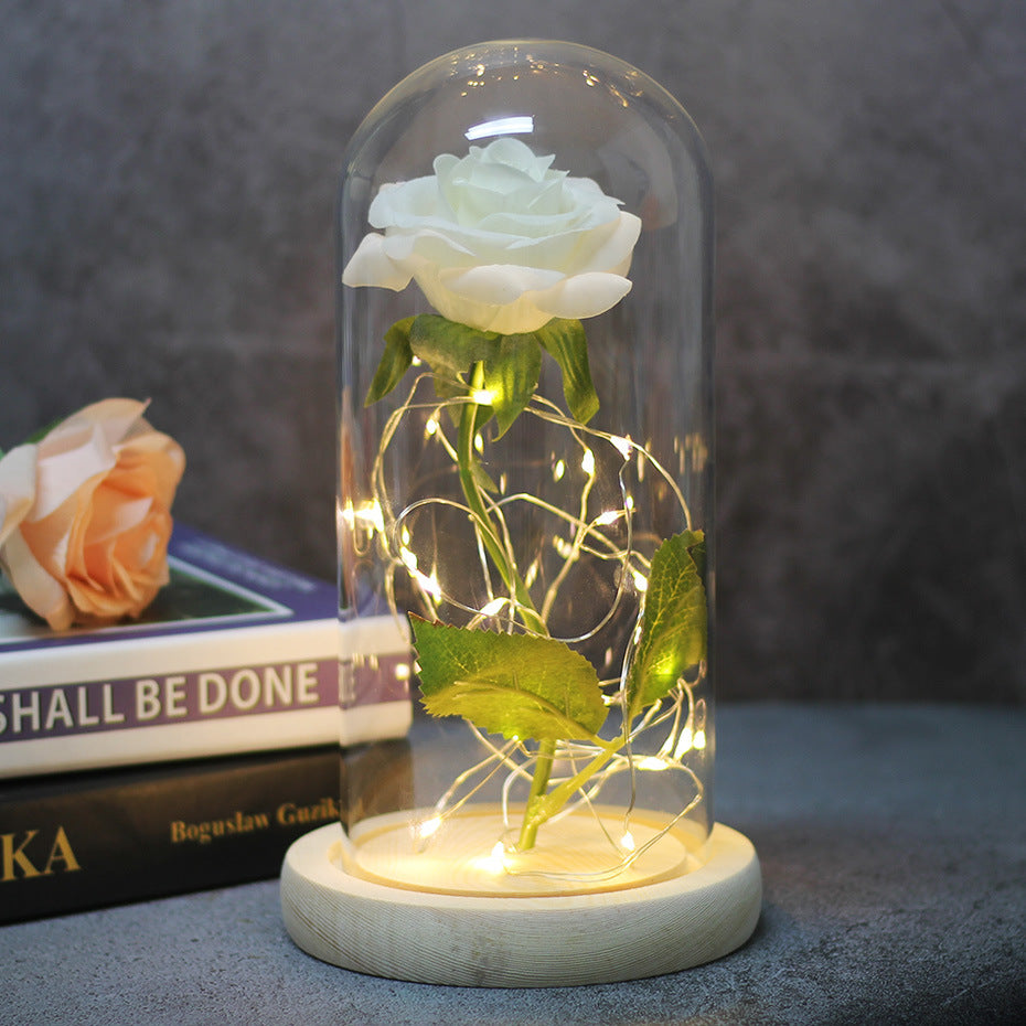 Celeste – Immortal Simulation Roos met Glazen Deksel en Luminous LED Ornament