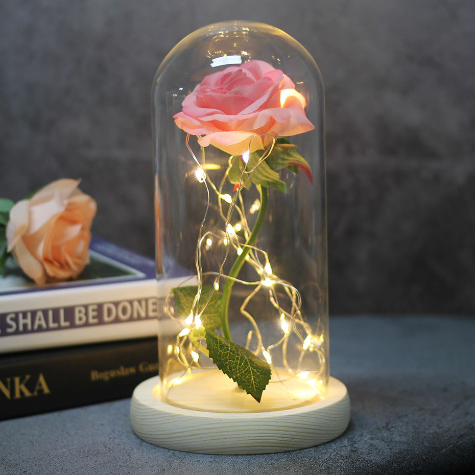 Celeste – Immortal Simulation Roos met Glazen Deksel en Luminous LED Ornament