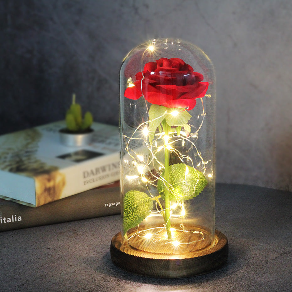 Celeste – Immortal Simulation Roos met Glazen Deksel en Luminous LED Ornament