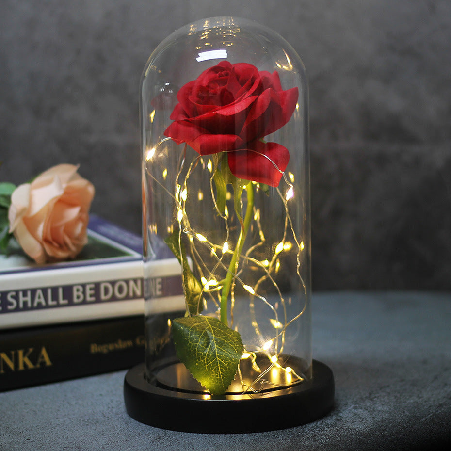 Celeste – Immortal Simulation Roos met Glazen Deksel en Luminous LED Ornament