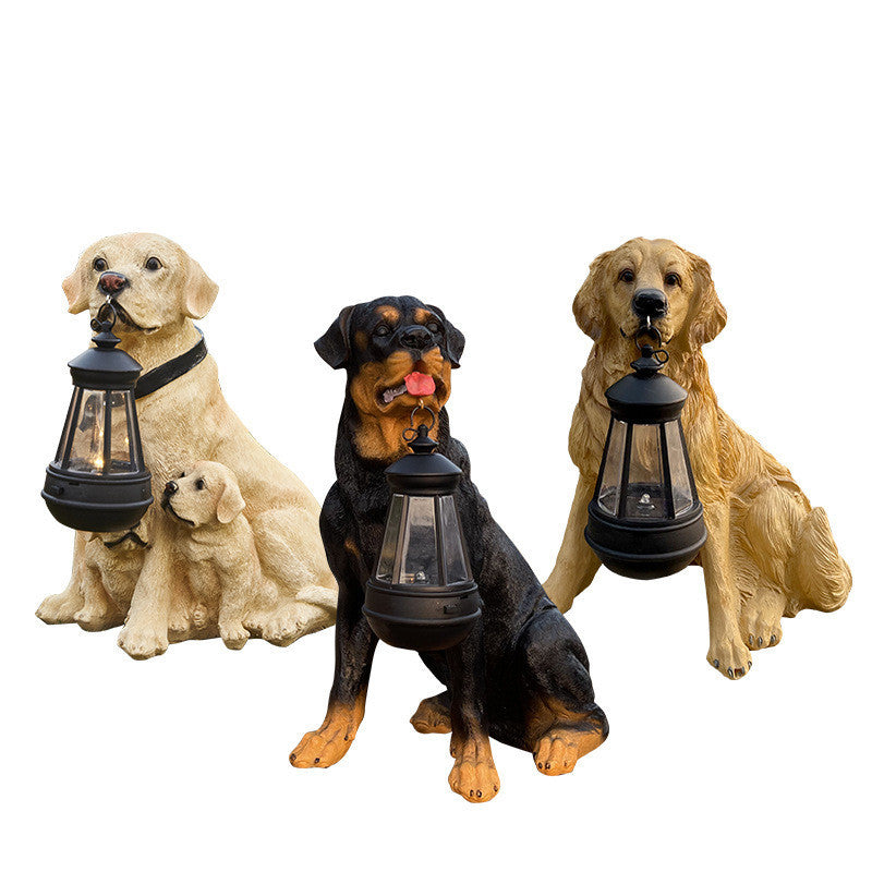 Zonne Tuinbeeld Hond met LED Lantaarn – Buitenverlichting, Warme Gloed, Weerbestendig Beeldje