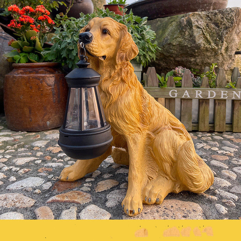 Zonne Tuinbeeld Hond met LED Lantaarn – Buitenverlichting, Warme Gloed, Weerbestendig Beeldje