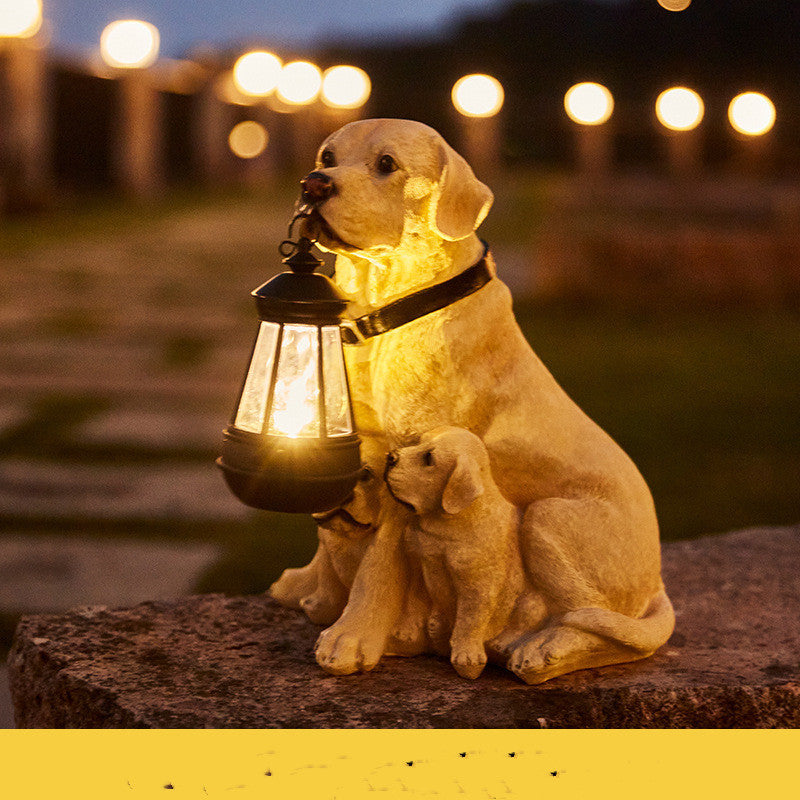 Zonne Tuinbeeld Hond met LED Lantaarn – Buitenverlichting, Warme Gloed, Weerbestendig Beeldje