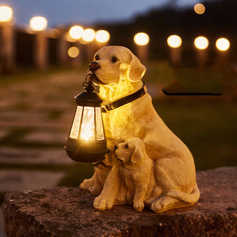 Zonne Tuinbeeld Hond met LED Lantaarn – Buitenverlichting, Warme Gloed, Weerbestendig Beeldje