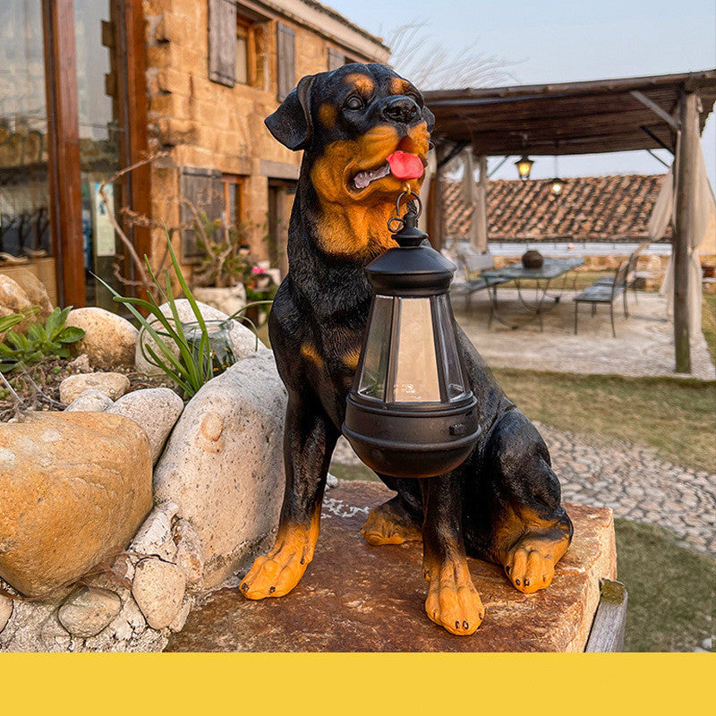 Zonne Tuinbeeld Hond met LED Lantaarn – Buitenverlichting, Warme Gloed, Weerbestendig Beeldje
