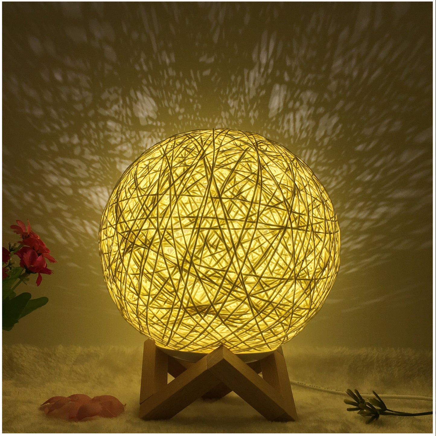 Cassius – Unieke LED Tafel Lamp met Riet Bollen en Afstandsbediening