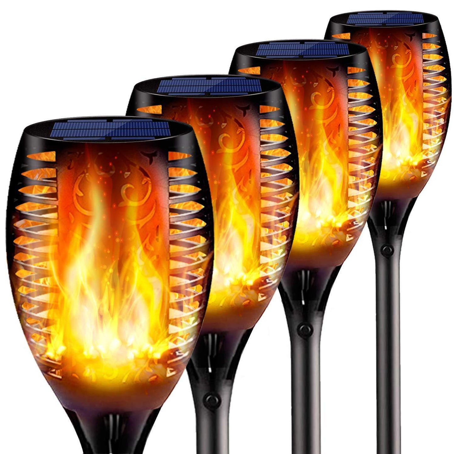 Zonne-oplaadbare Vlammende Tuinfakkels – LED Tiki Lampen, IP65 Waterdicht, Metaal (1/4/8 Stuks)
