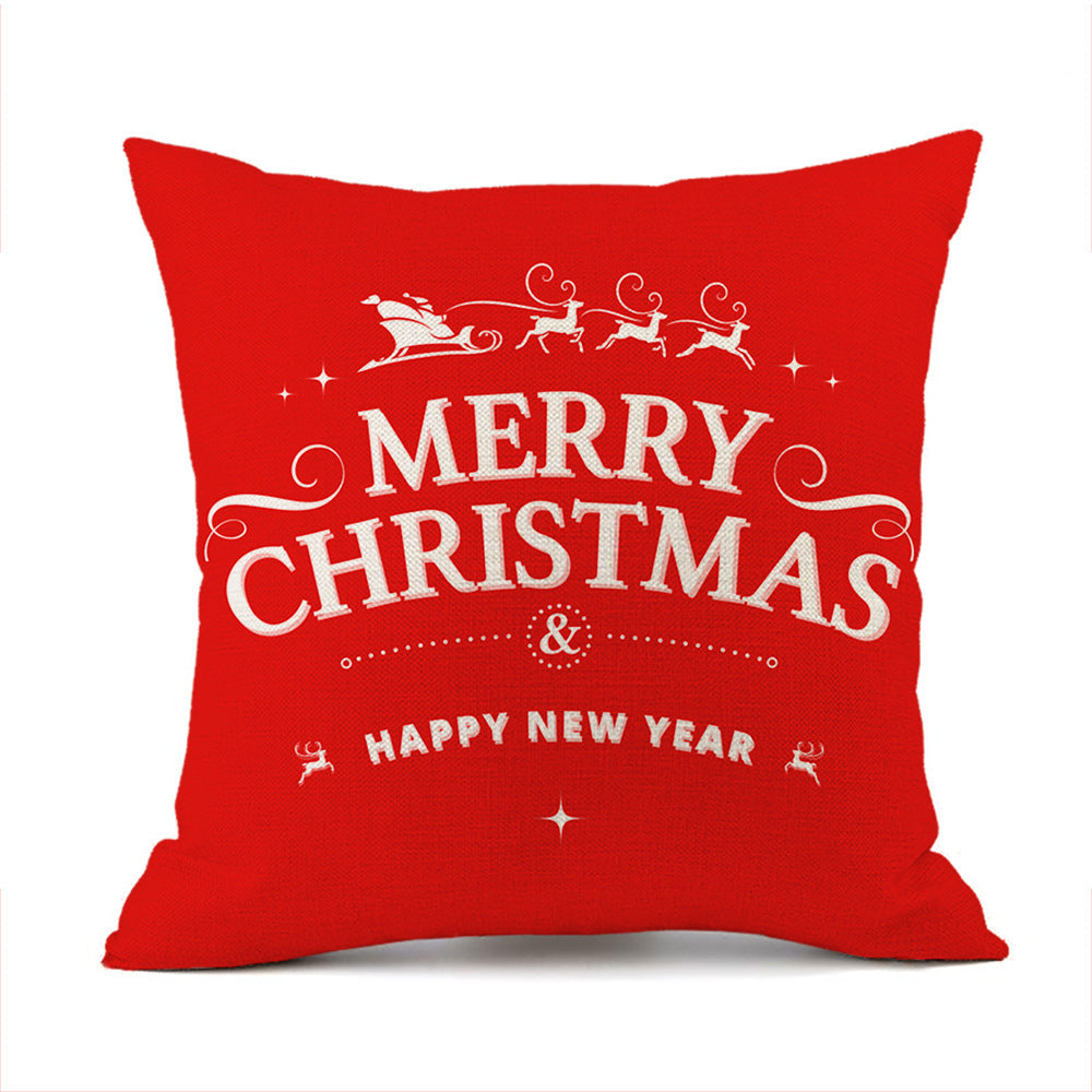 Isidore – Festieve Rode Linnen Kussen met Kerst-Elk en Santa Claus Print