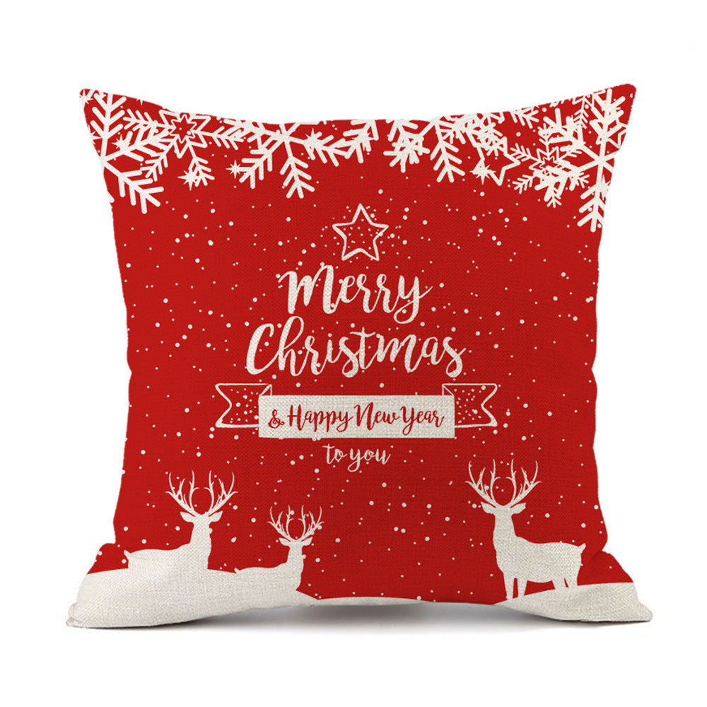 Isidore – Festieve Rode Linnen Kussen met Kerst-Elk en Santa Claus Print
