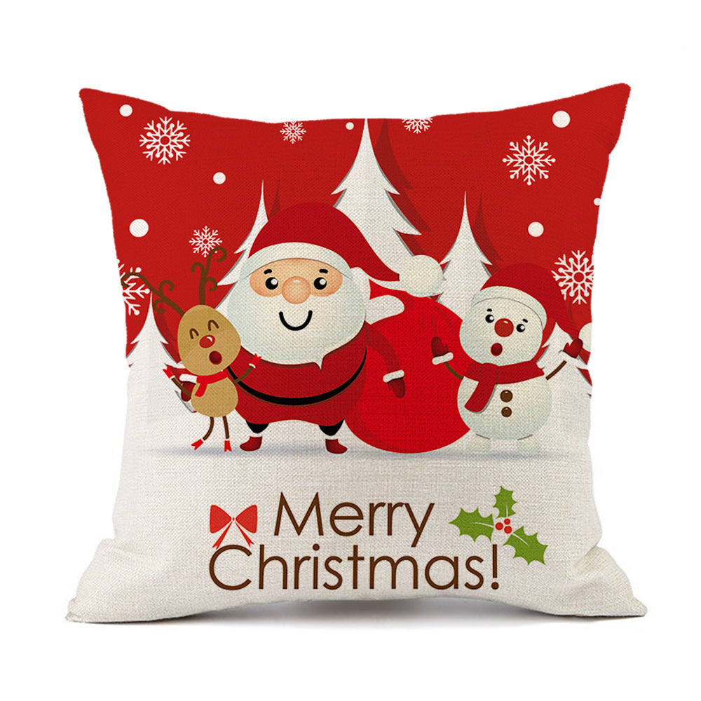 Isidore – Festieve Rode Linnen Kussen met Kerst-Elk en Santa Claus Print