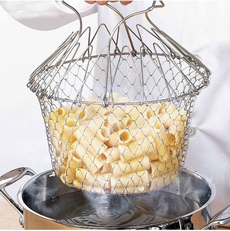 Florian – Vouwbare RVS Frituurmand voor Koken en Wassen van Fruit en Groenten