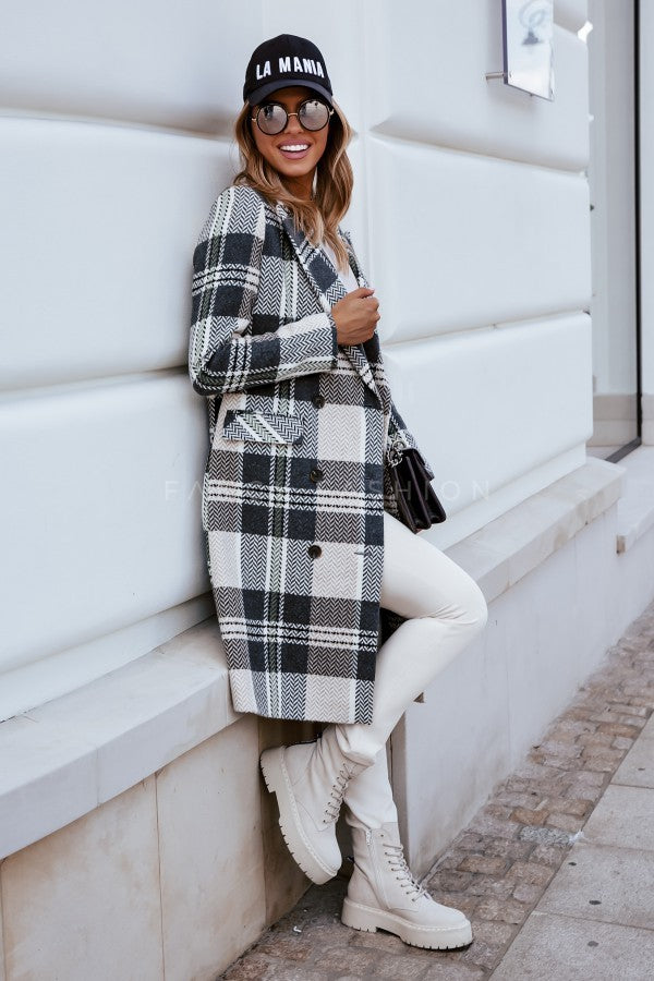 Isidore – Mode Plaid Wol Coat