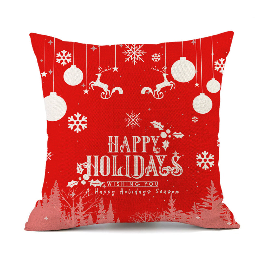 Isidore – Festieve Rode Linnen Kussen met Kerst-Elk en Santa Claus Print