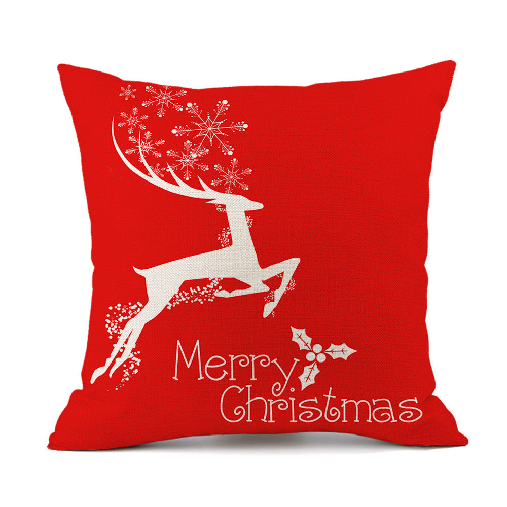 Isidore – Festieve Rode Linnen Kussen met Kerst-Elk en Santa Claus Print