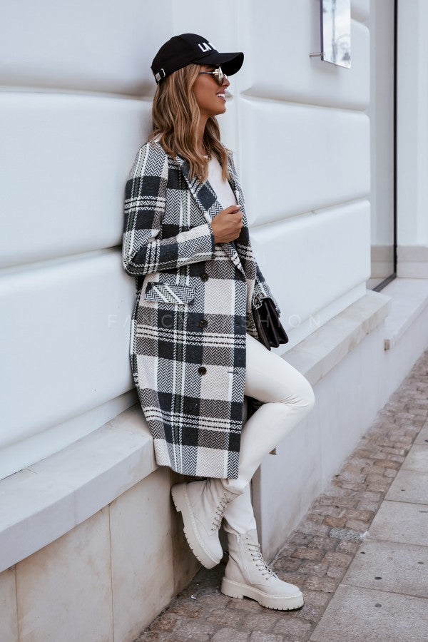 Isidore – Mode Plaid Wol Coat