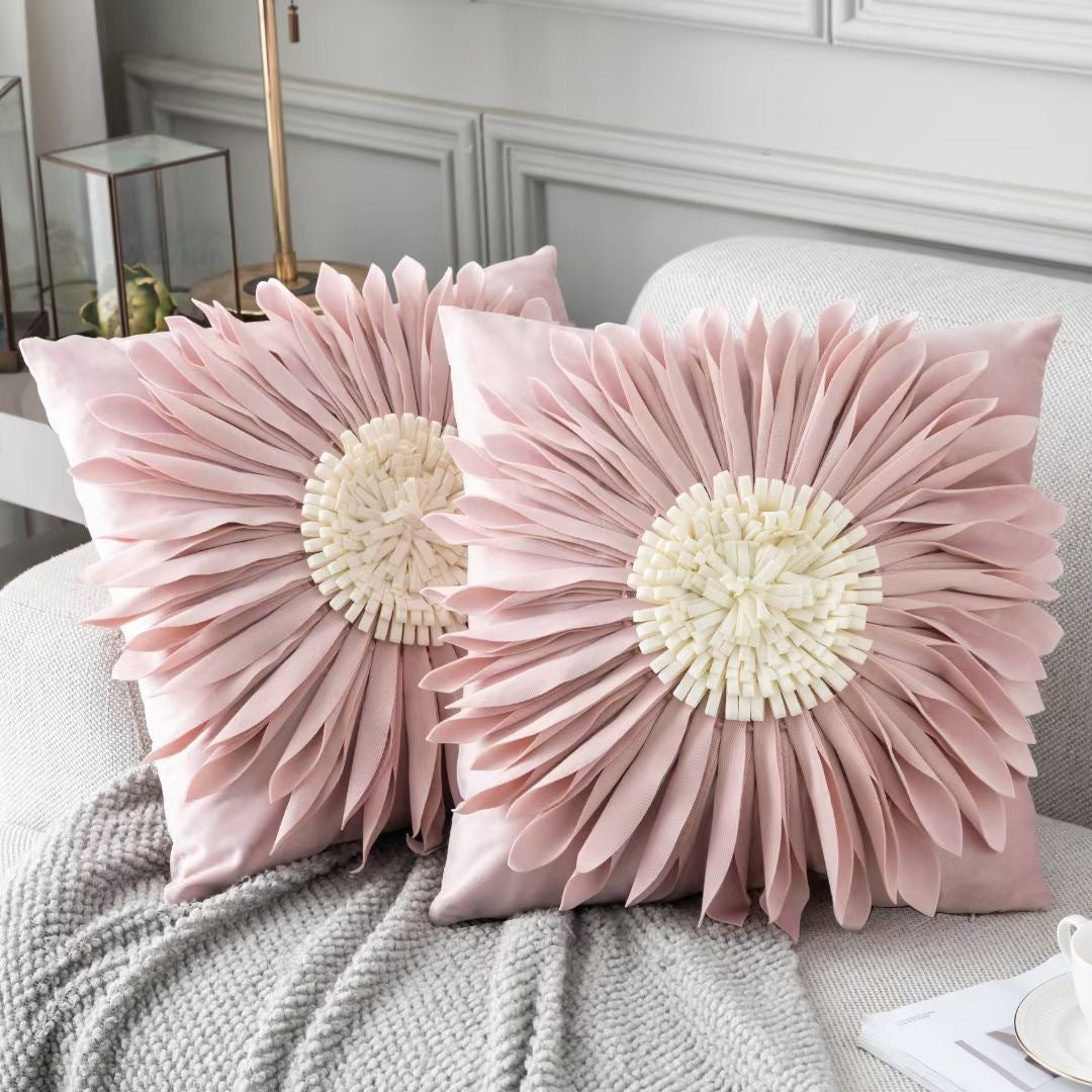 Ambrose – Moderne Stijl Witte Sierkussens met Fluwelen Stiksel en 3D Chrysant Motief