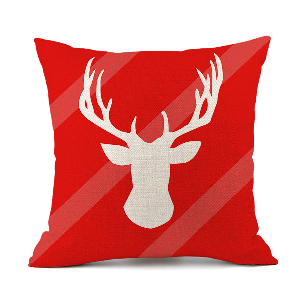 Isidore – Festieve Rode Linnen Kussen met Kerst-Elk en Santa Claus Print