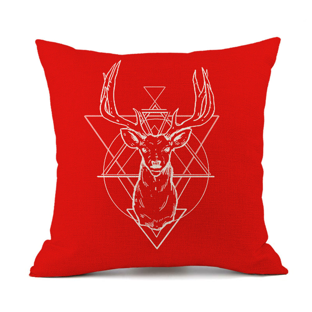 Isidore – Festieve Rode Linnen Kussen met Kerst-Elk en Santa Claus Print