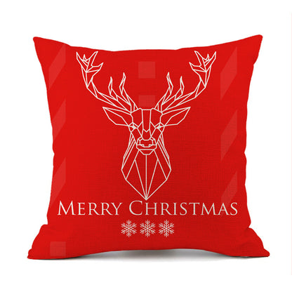 Isidore – Festieve Rode Linnen Kussen met Kerst-Elk en Santa Claus Print