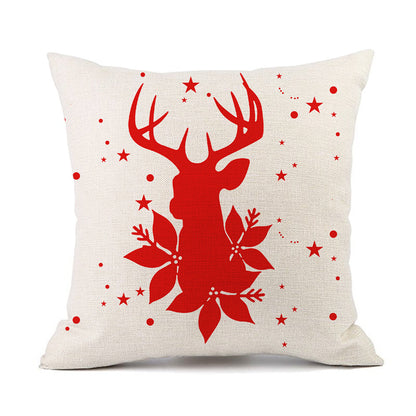 Isidore – Festieve Rode Linnen Kussen met Kerst-Elk en Santa Claus Print