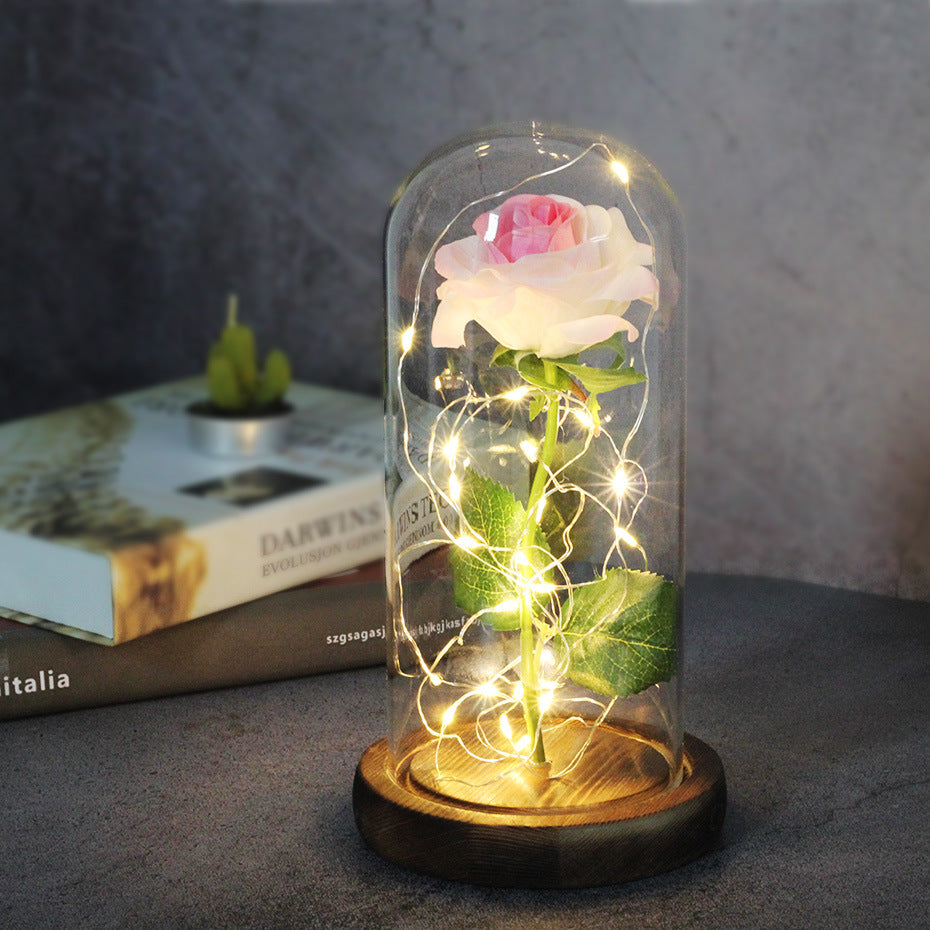 Celeste – Immortal Simulation Roos met Glazen Deksel en Luminous LED Ornament