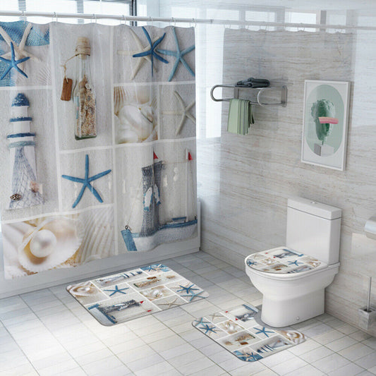 Amadeus – Antislip Toiletzitting Dekmat Set van Polyester met Waterdichte Douchegordijn en Badkamer Tapijt