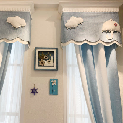 Lysandra – Luxe Kinderen Kamer Wolk Garens Blauw en Witte Gestreepte Chenille Gordijn