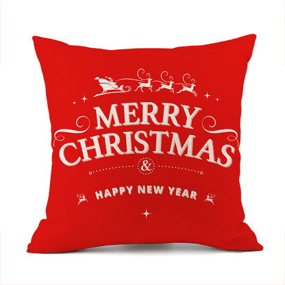 Isidore – Festieve Rode Linnen Kussen met Kerst-Elk en Santa Claus Print