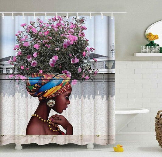 Iris – Douchegordijn met Graffiti Kunst van een Afrikaanse Meisje