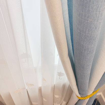 Lysandra – Luxe Kinderen Kamer Wolk Garens Blauw en Witte Gestreepte Chenille Gordijn