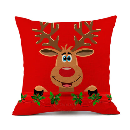 Isidore – Festieve Rode Linnen Kussen met Kerst-Elk en Santa Claus Print