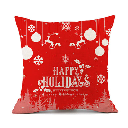 Isidore – Festieve Rode Linnen Kussen met Kerst-Elk en Santa Claus Print