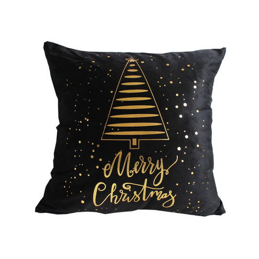 Celeste – Pluche Kussenhoes met Kerstboom op Zwarte Achtergrond