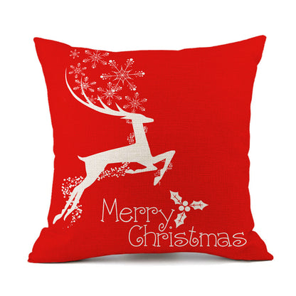 Isidore – Festieve Rode Linnen Kussen met Kerst-Elk en Santa Claus Print