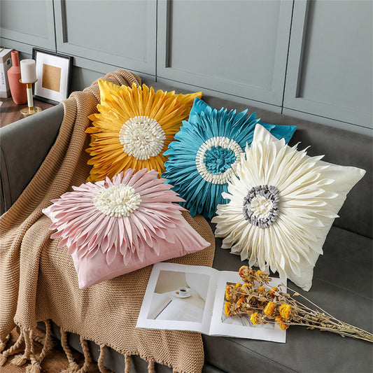 Ambrose – Moderne Stijl Witte Sierkussens met Fluwelen Stiksel en 3D Chrysant Motief