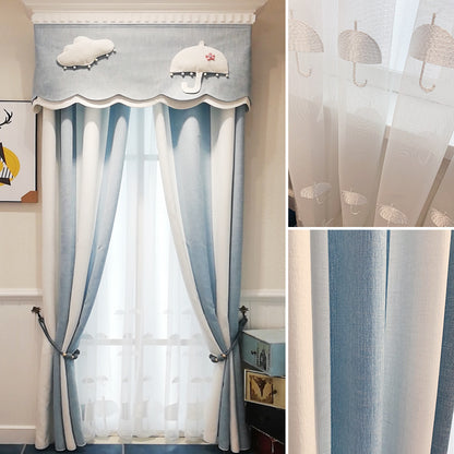 Lysandra – Luxe Kinderen Kamer Wolk Garens Blauw en Witte Gestreepte Chenille Gordijn