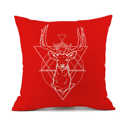 Isidore – Festieve Rode Linnen Kussen met Kerst-Elk en Santa Claus Print